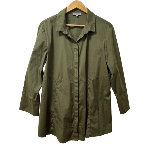 Habitat Womens The One Hidden Placket Button Up Shirt Size XL Green 3/4 Sleeve - Picture 1 of 8